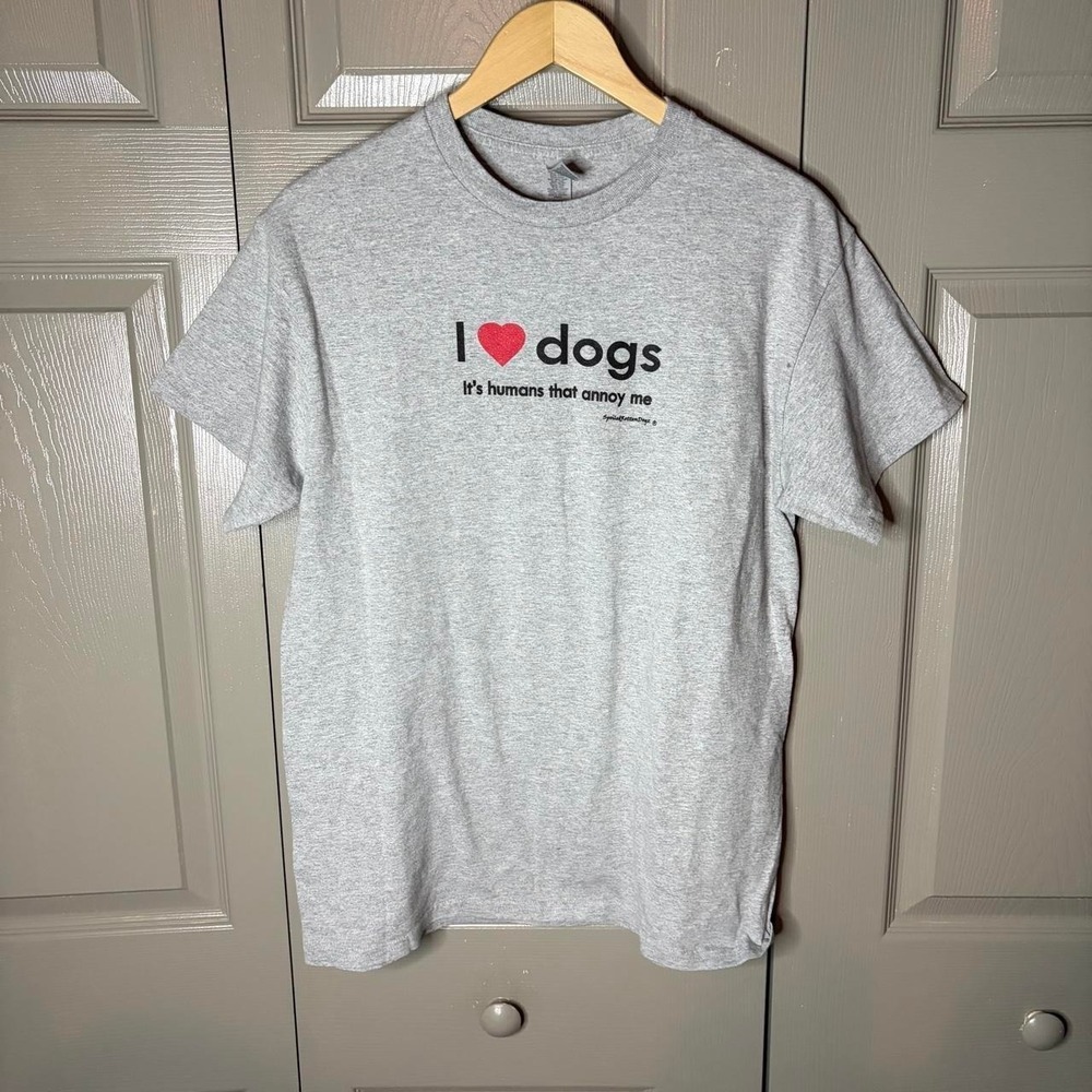 I Love Dogs It's Humans That Annoy Me Graphic T-Shirt Mens M Grey Humor